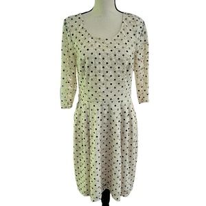 Betsy Johnson Cream & Black Polkadot Lace Dress 3/4 Sleeve